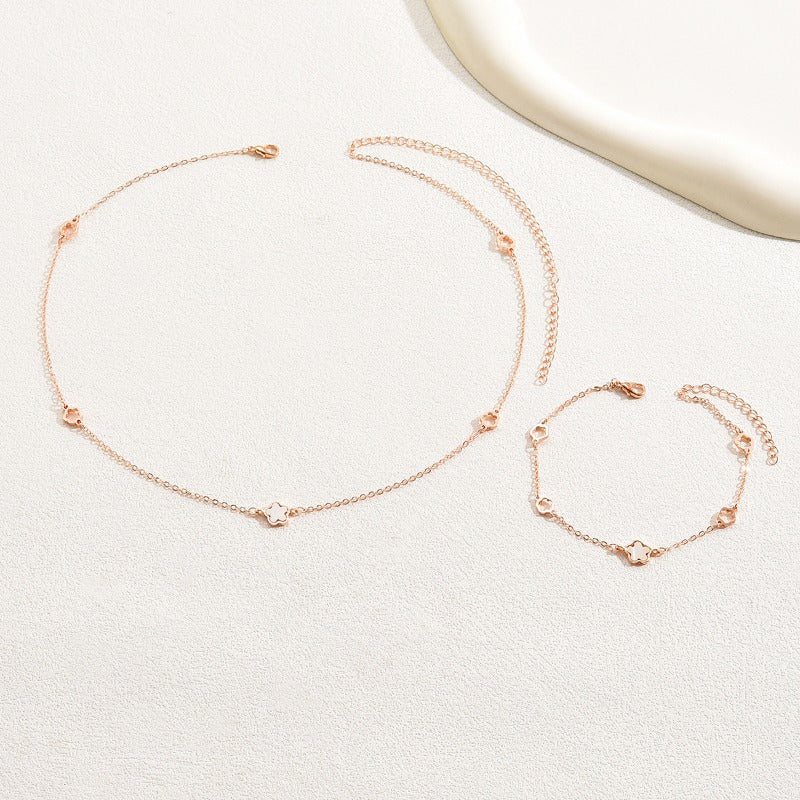 Wholesale Plum Blossom Design Rose Gold Long Earrings and Necklace Set